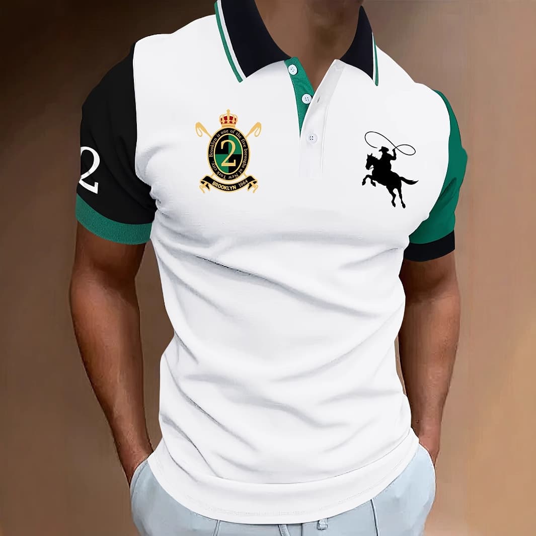 Men's Clothing Polo Shirt Contrast Color Printing Men's Short Sleeved Casual Tight Lapel Shirt