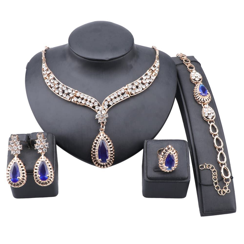 Fashion Crystal Zircon Necklace Bracelet Earrings Ring Wedding Party Elegant Women Earrings Ring Classic Jewelry Sets
