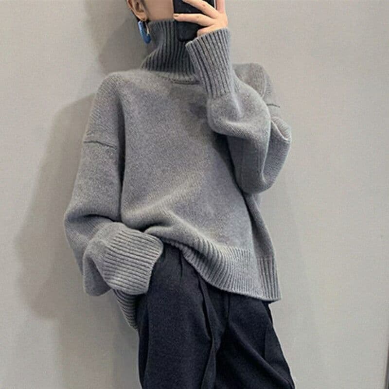 Women's turtleneck soft waxy sweater to wear a loose feeling with lazy wind knit base