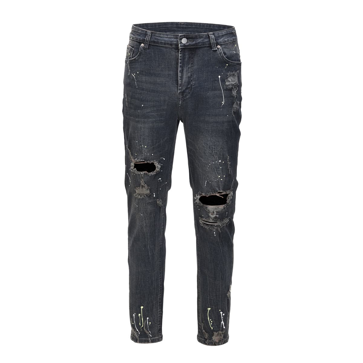 ​​Men's Distressed Denim Jeans - Slim Fit High Street Ripped Washed Blue Jeans For Casual Wear​​ Fashionable And Trendy