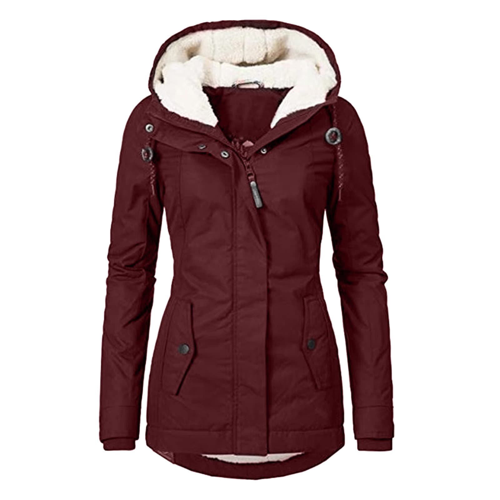 Women's Clothing Elegant Women's Fleece Jacket With Zipper Pockets, Slim Fit, Long Sleeve, Solid Color, Autumn Winter Fashion