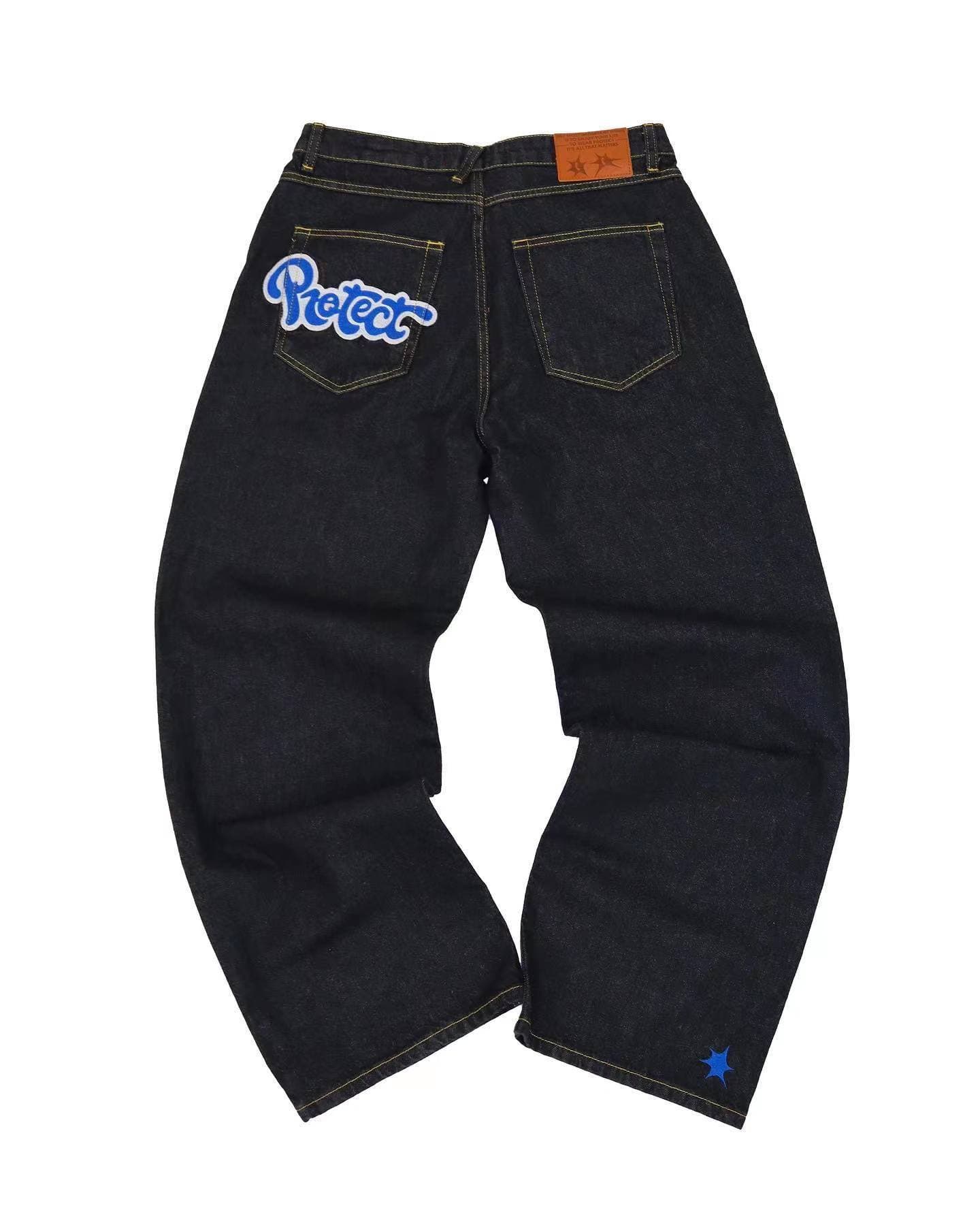 Hip-Hop Trendy American Retro Men's Jeans Streetwear Summer Casual Straight Pants Letters Printed Elastic Trousers Man