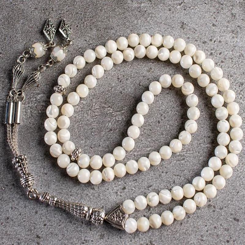 99 8cm Pure White Flash Stone Moose Prayer Beads Taisbihai