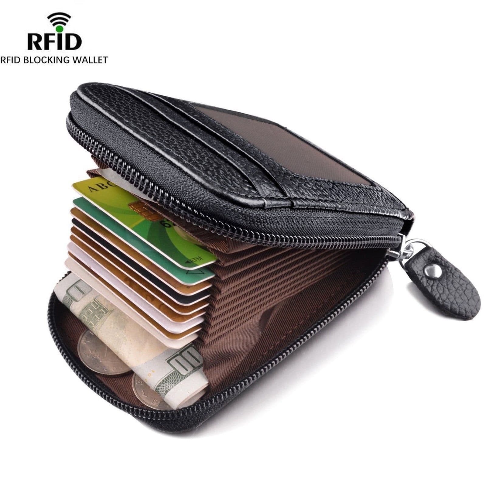 Wallet For Men Credit Card Holder RFID Blocking Zipper Pocket Purse For Men Rfid Man Wallet