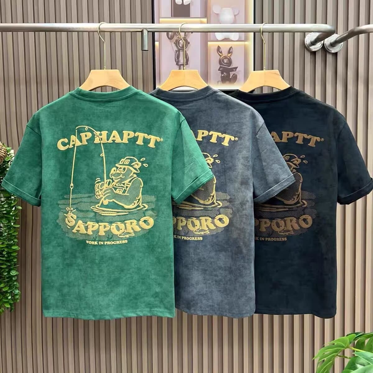 Men's Trendy Round Neck Short Sleeve T-Shirt Heavy Duty Print American Style New Casual Men's Clothing
