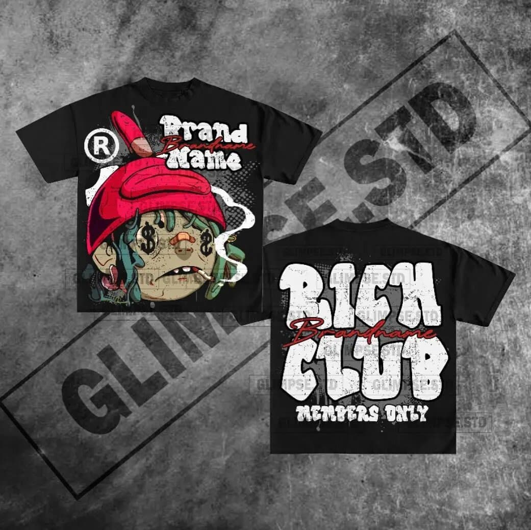 Men's Clothing Rich Club Graphic T Shirt Goth Oversized T Shirt Women and Men Y2K Short Sleeve