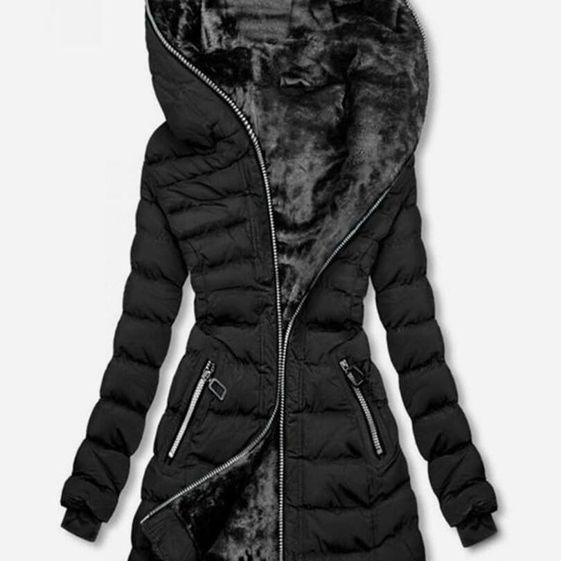 Women's Clothing Women's Hooded Long Sleeve Warm Plush Cotton Jacket Winter Mid-Length Zipper Jacket