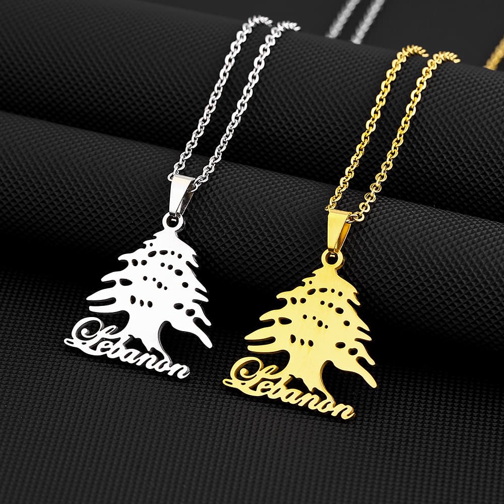 Hot Selling Titanium Steel Lebanon National Emblem Map Liban Pendant Necklace Fashion Glossy Titanium Steel Couple Necklace