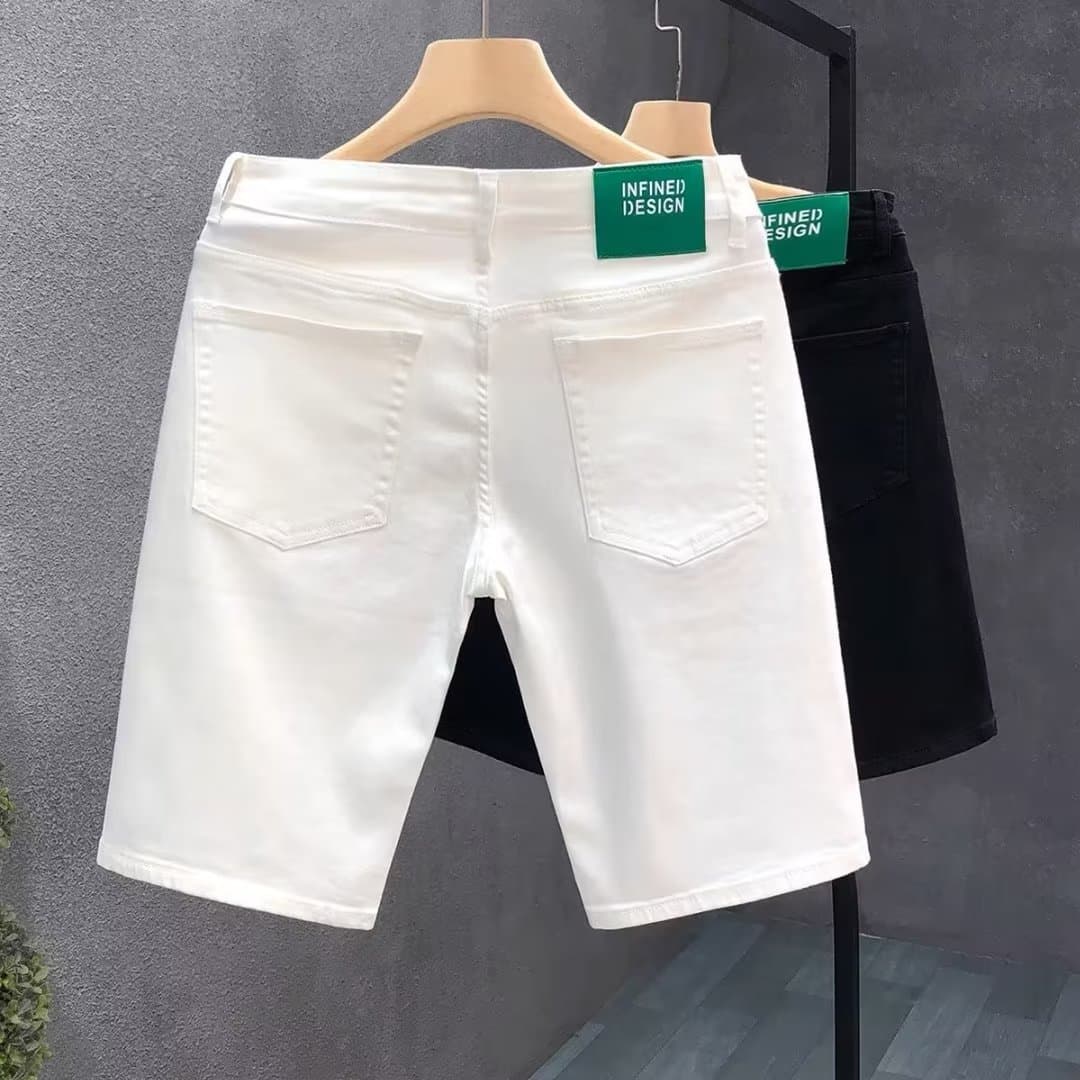 Man's Clothing Summer Five-point Nine-point Pants Men's Casual Denim Shorts Slim Stretch Medium Pants White Tide