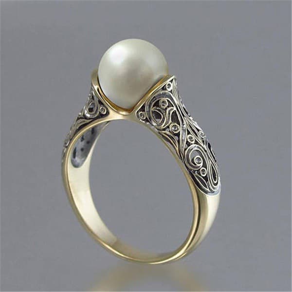 Sanjie's New Artificial ABS Pearl Ring Inlaid With 14k Silver Jewelry