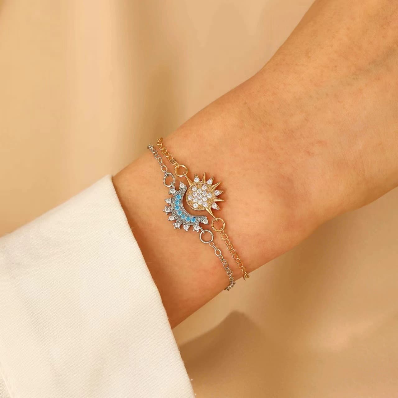 European American Cross-Border Moon And Sun Inlaid Diamond Pendant Bracelet INS Trendy Accessories Fashion Elegant