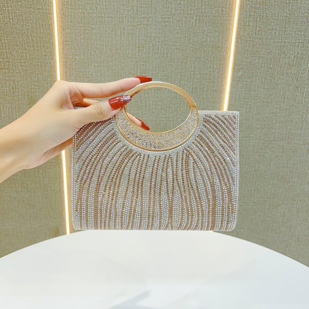 Cross-Border Fashion Evening Shiny Rhinestone Handbag Wedding Bridesmaid Banquet Dress Single Shoulder Crossbody Bag