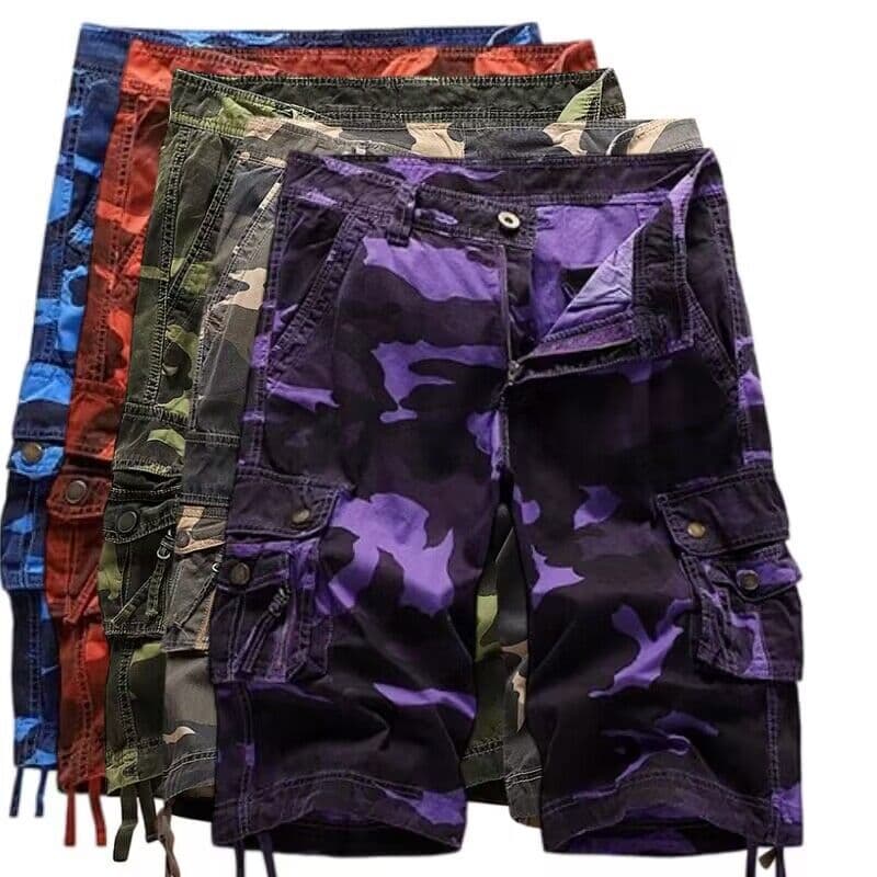 Men's Cargo Shorts – Multi-Pocket Workwear Style (Khaki/Red/Blue/Purple/Army Green, Sizes 30-42)