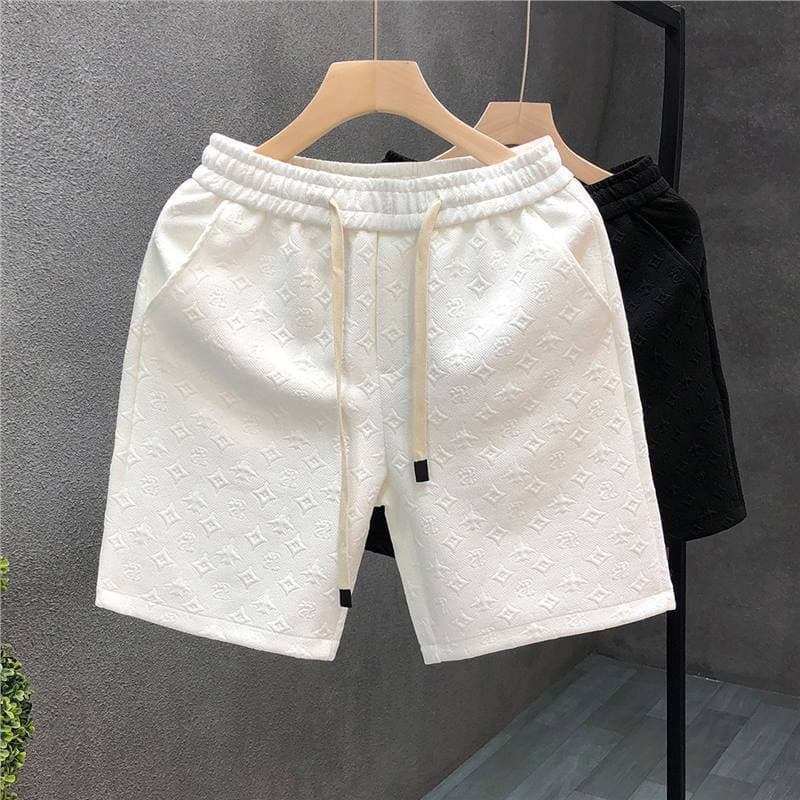Men's Luxury White Jacquard Shorts - Big Brand Style Summer Trendy Half Pants