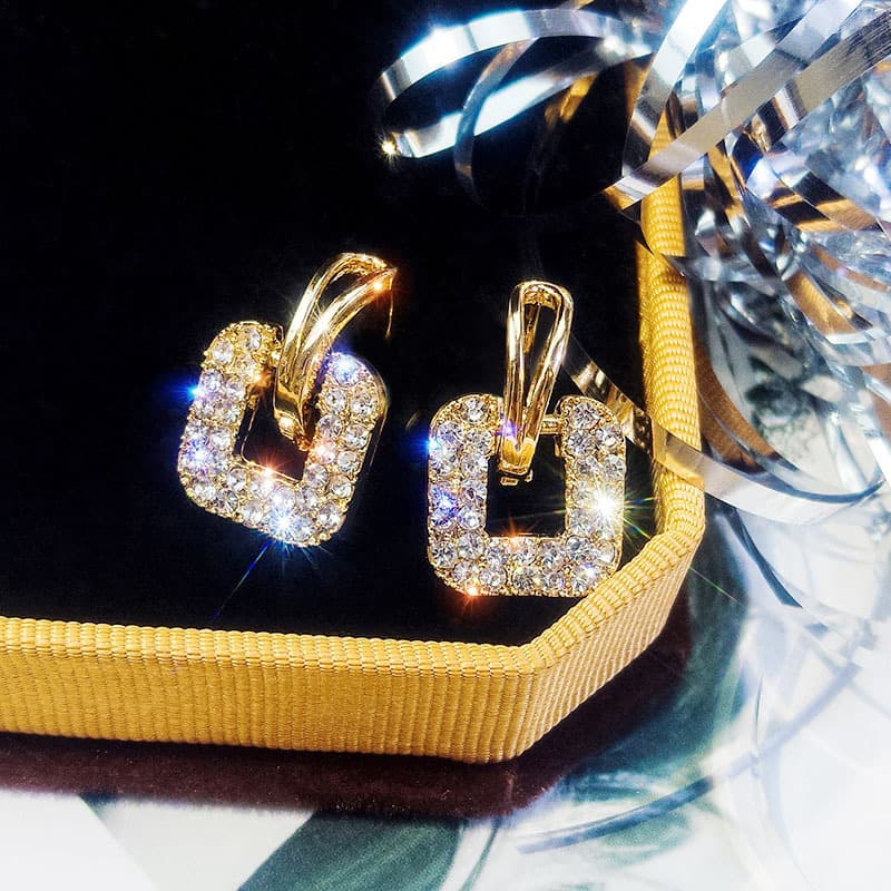 @Special Offer@ Korean Geometric For Women New Style Personality Temperament Versatile Square Full Diamond Stud Earrings