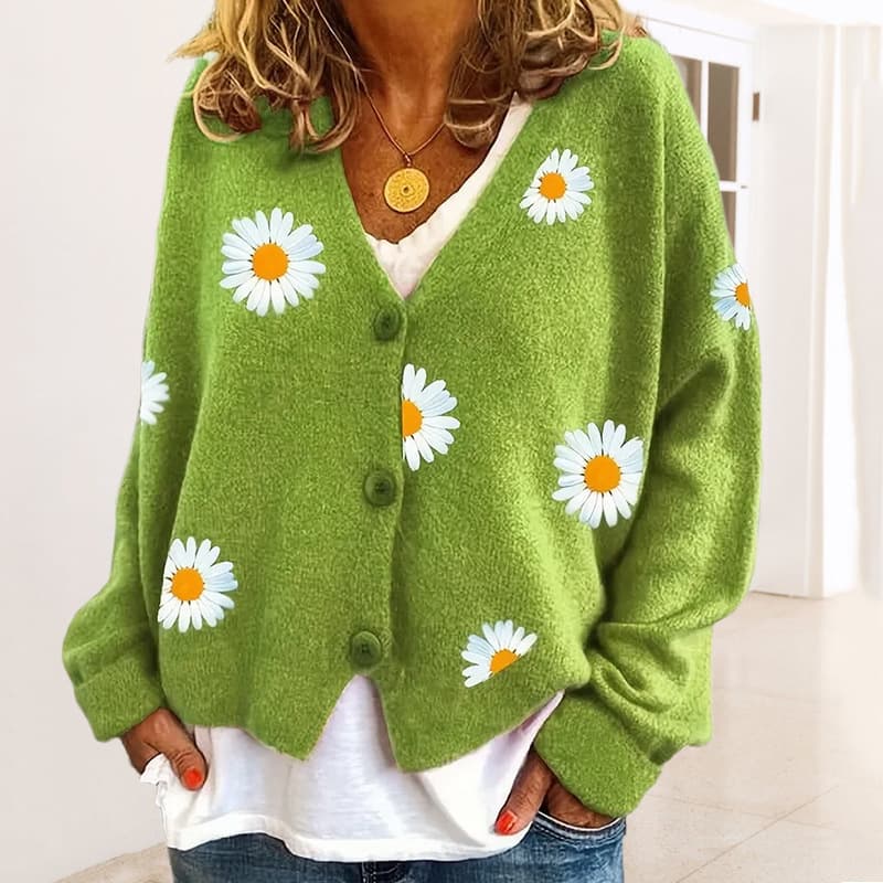 Women Daisy Embroidered Knitted Coat Lazy Sweater European And American Women's Dress