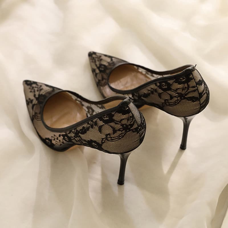 Breathable Lace Mesh High Heels For Women's 2025 New Summer Design Sense, Niche Temperament, Pointed Toe Thin Heel Shoes