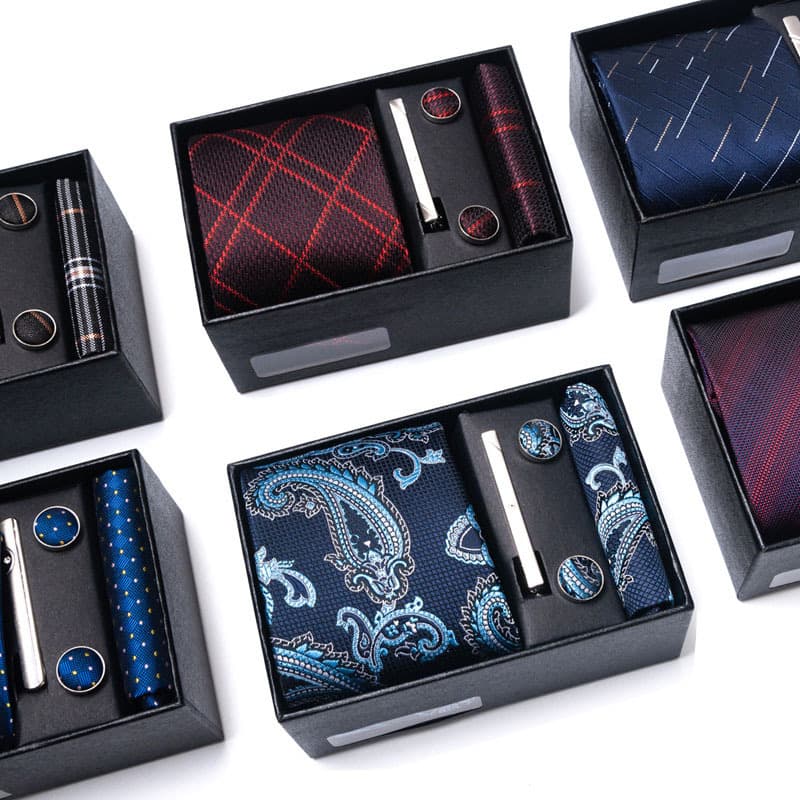 Men's formal tie, cufflink, pocket towel, six piece set, high-end suit, small square scarf, patterned groom's wedding