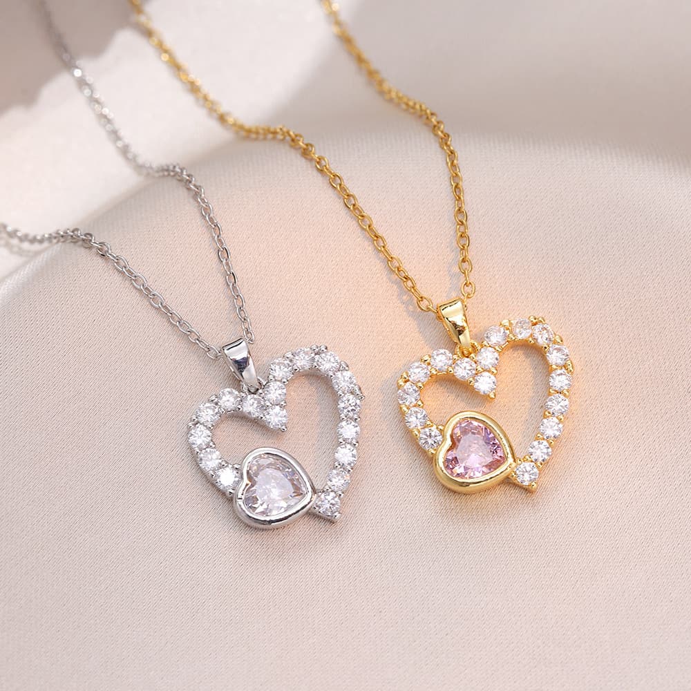 Necklace women's Korean-style ins light luxury heart zircon photo printed pendant fashionable all-match clavicle chain niche love necklace