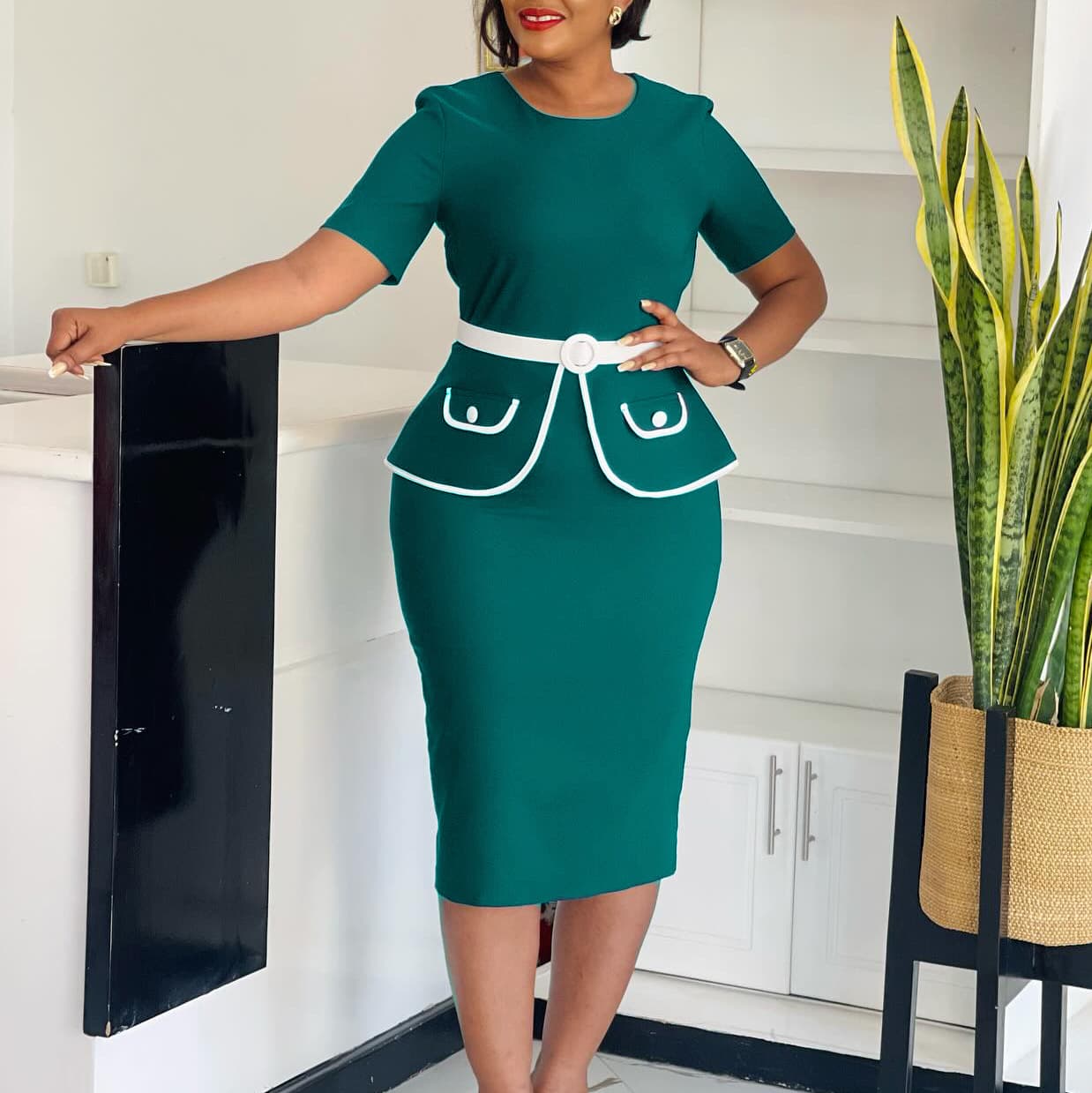 Women's Clothing Plus Size Fashionable Elegant Bodycon Dress Short Sleeved OL Style Tongle Africa Elastic