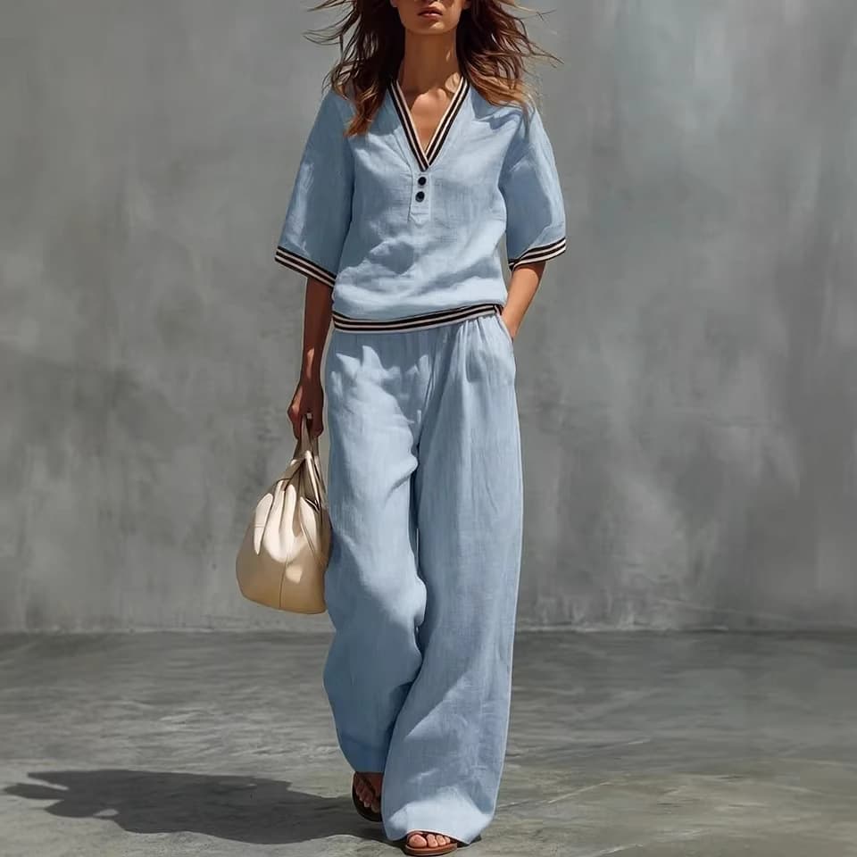 Women's Clothing Spring/Summer Women's Two Piece Set Cotton Linen V Neck Casual Comfortable For Formal & Casual For Women