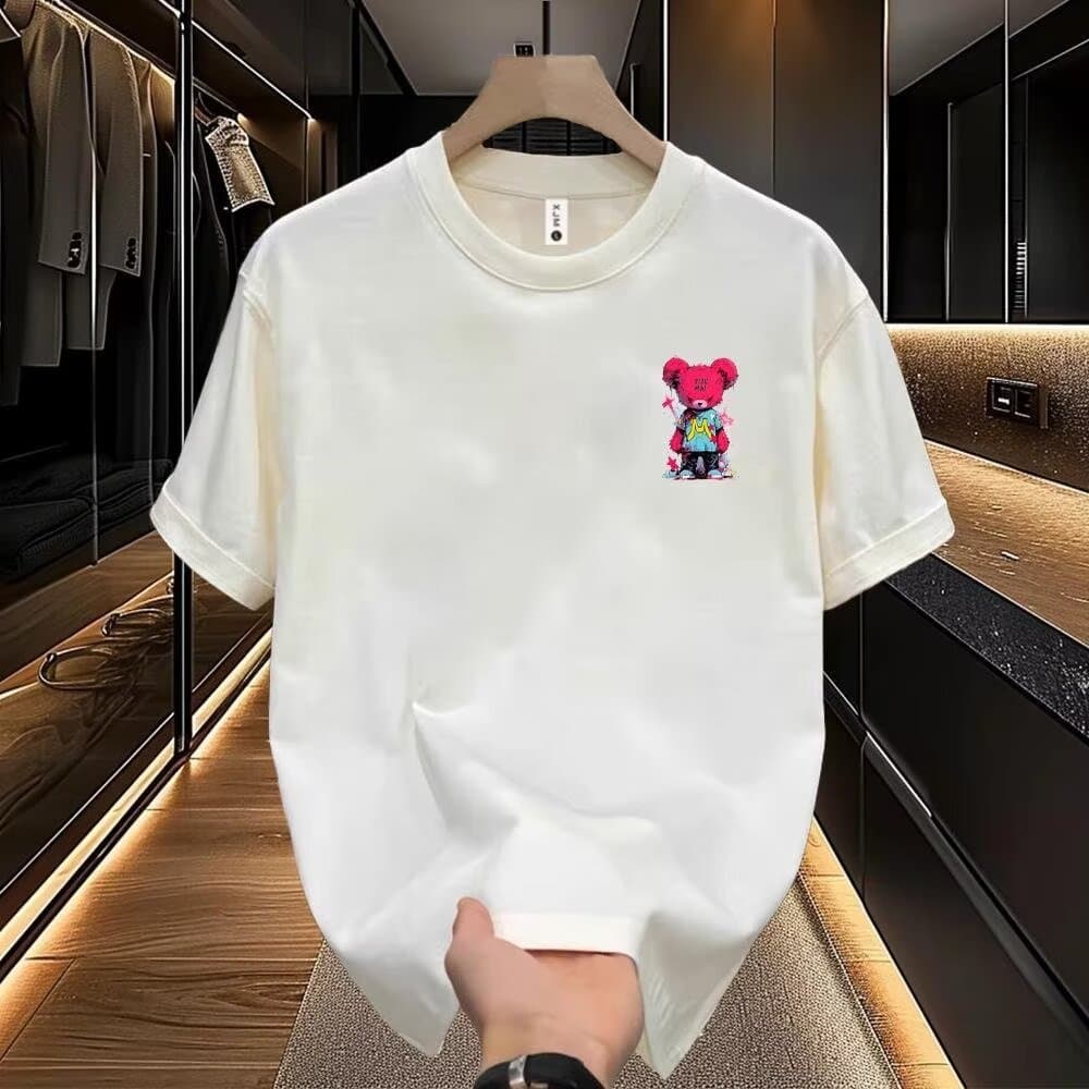 Men's Clothing Fun Cartoon Print Short Sleeved T Shirt Heavyweight Loose Versatile T Shirt Tops