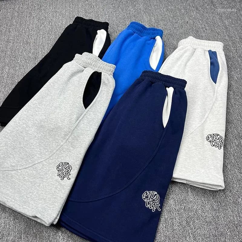 Men' Short 26SS Cotton Blue Gray Black Drawtring Patchwork Breeche Men Women Claic Logo Embroidery Mertra With