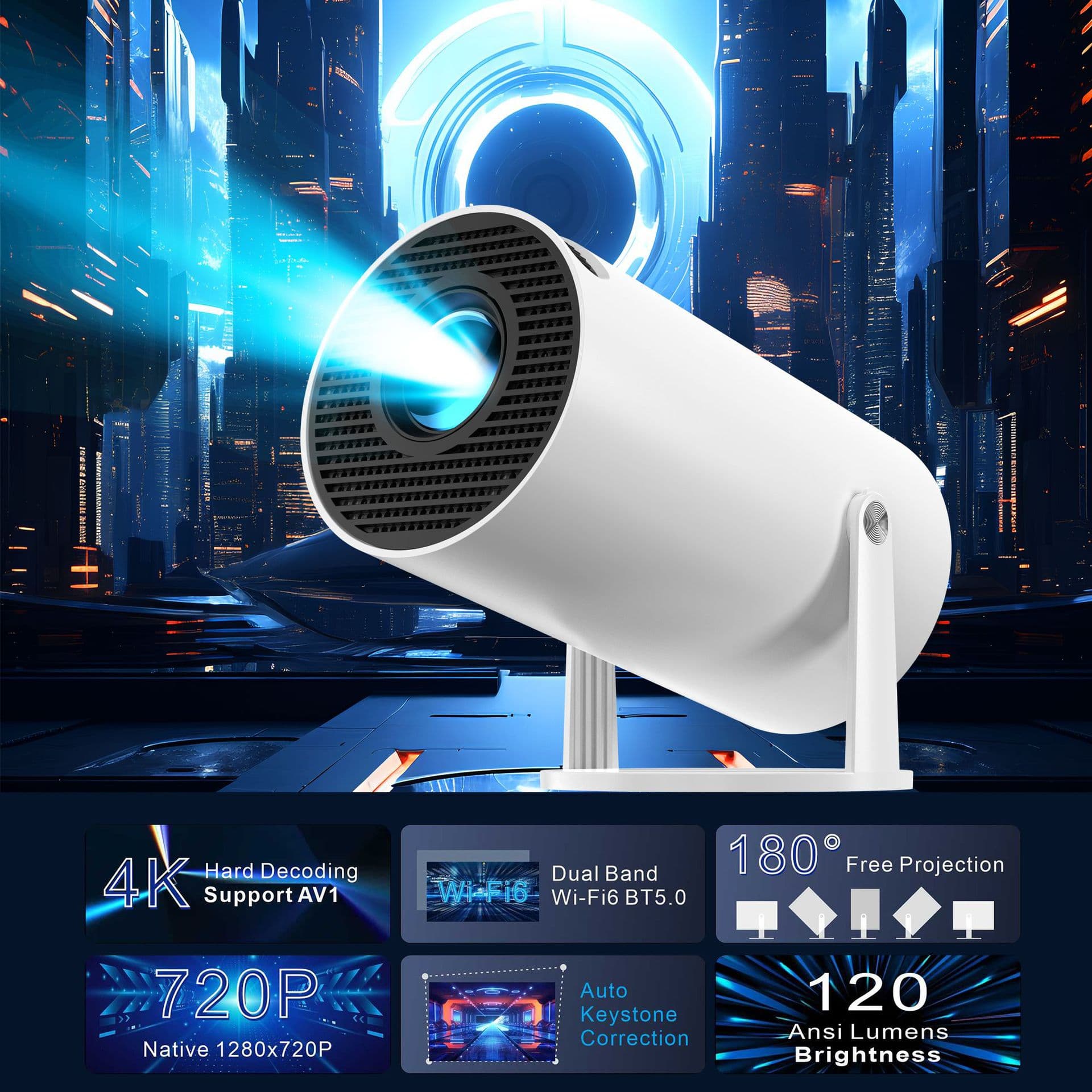 HY300 Barrel Projector Android Intelligent 3326 Chip High Definition Portable Home Outdoor