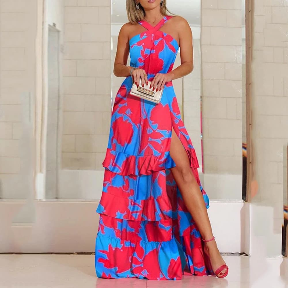 Women's Clothing new suspender dress Bohemian dress print V-neck sleeveless dress