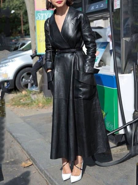 Women's Solid Color Long Sleeve Suit Collar Leather Jacket