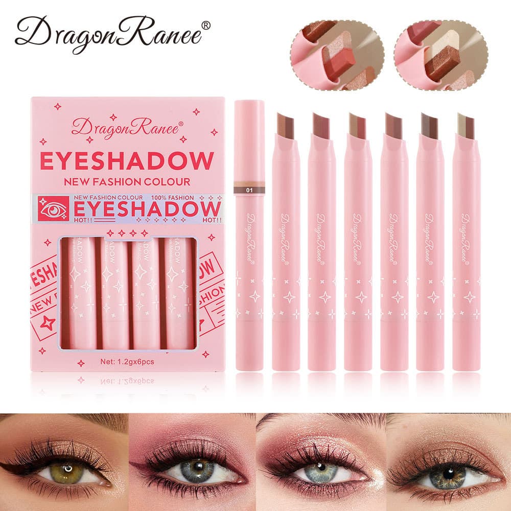 6-Piece Dual-Color Eyeshadow Pencil Set - One-Swipe Application, Built-in Under-Eye Highlighter, Lazy Makeup Gradient Eyeshadow Sticks