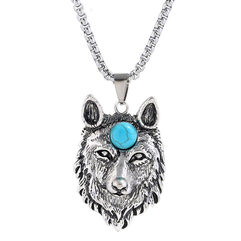 National style imitation turquoise flying eagle wolf head coral horn necklace China-Chic Hanfu accessories pendant