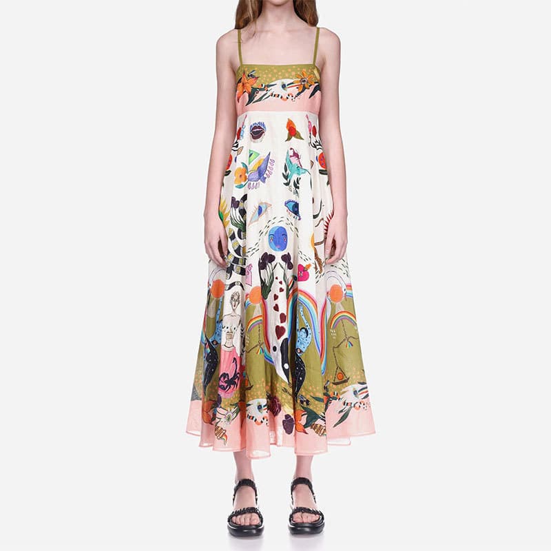 Robe longue trapèze élégante à imprimé floral pour femme, nouvelle collection printemps 2025