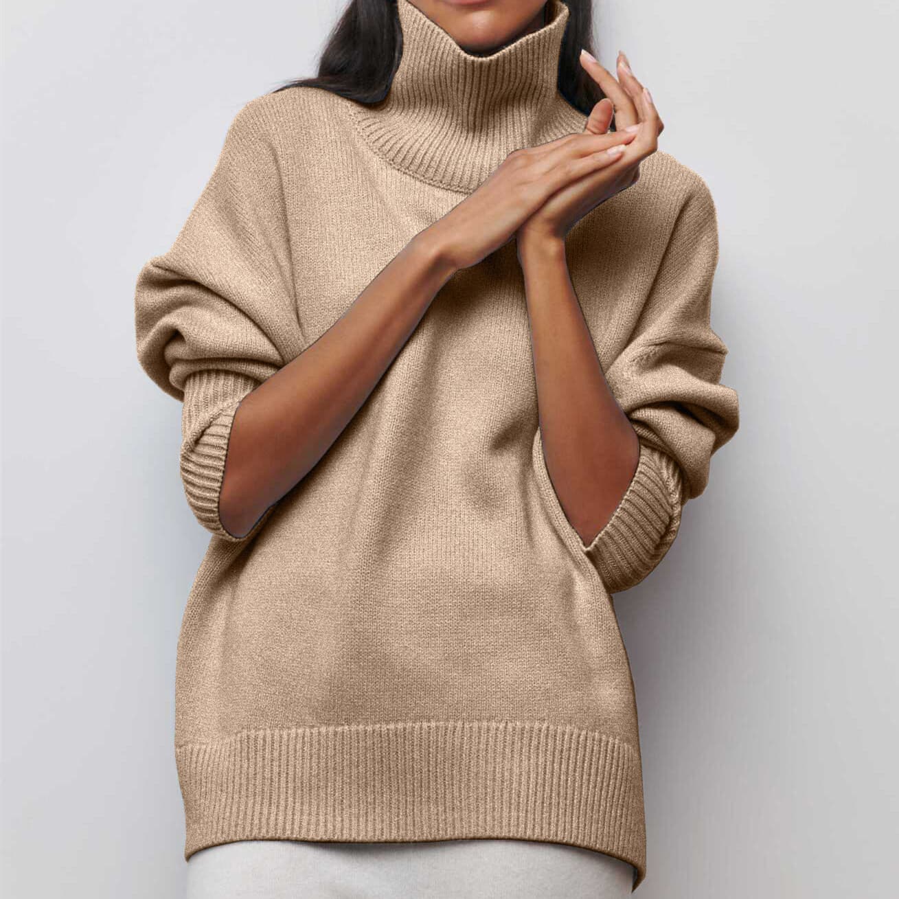 Women's Long Thread Sweater Loose Turtleneck Sweater