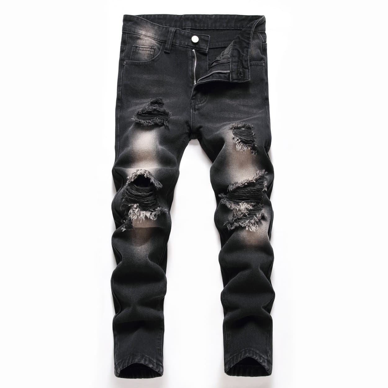 Kids’ Clothing Black Non Elastic Hole Straight Jeans Spot Four Seasons