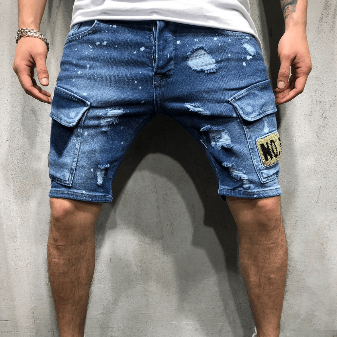 Casual fashion all-match men's denim shorts pocket stitching men's shorts