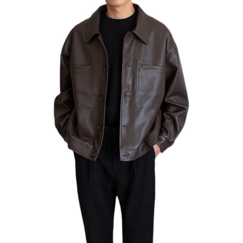 Men's Clothing leather jacket loose motorcycle short leather jacket handsome retro pu jacket