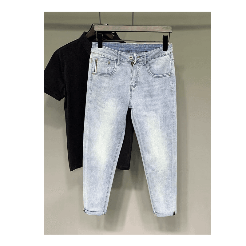 Men's Fashion Denim Trousers Personality Small Straight Leg