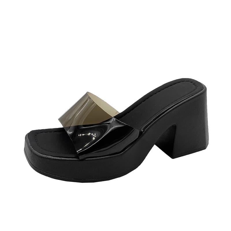 European Women's Shoes 2025 New Fashionable Transparent Straight Line Sandals Thick Sole Waterproof Platform Square Head