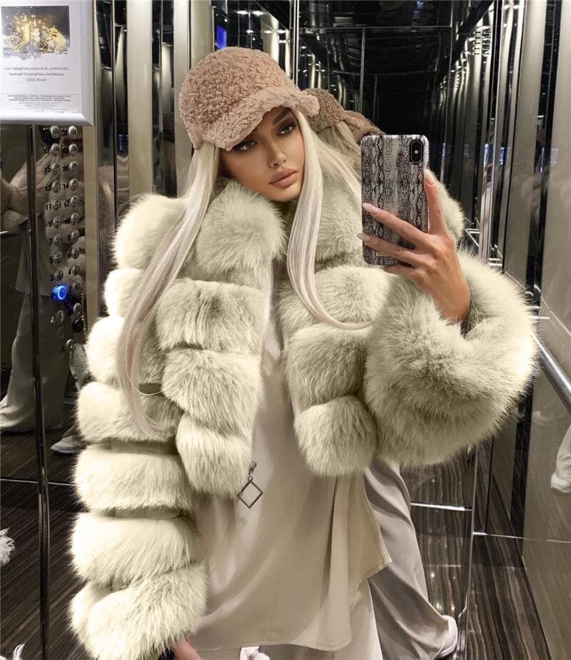 Women's Lapel Imitation Fur Coat Imitation Fox Fur Long Sleeve Patchwork Coat