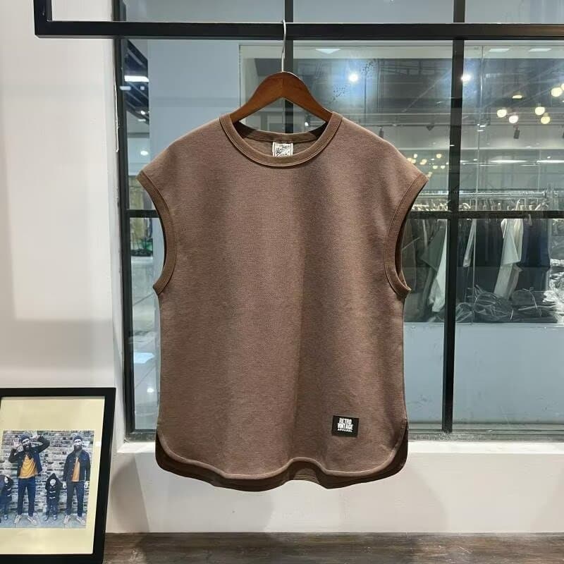 Vêtements pour hommes, t-shirt rétro sans manches, gilet pour hommes, ample, polyvalent, couleur unie, décontracté, tendance, couleur unie, vête