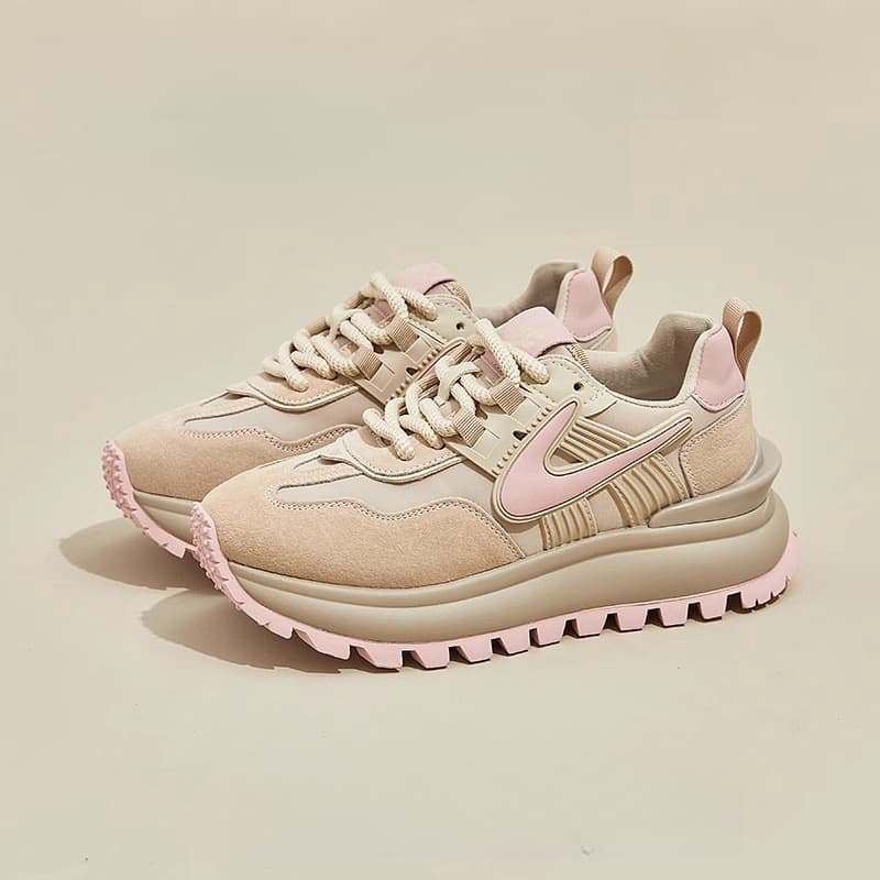 Women's Thick Soled Sports Shoes Versatile Platform Casual Round Toe Canvas Footwear White