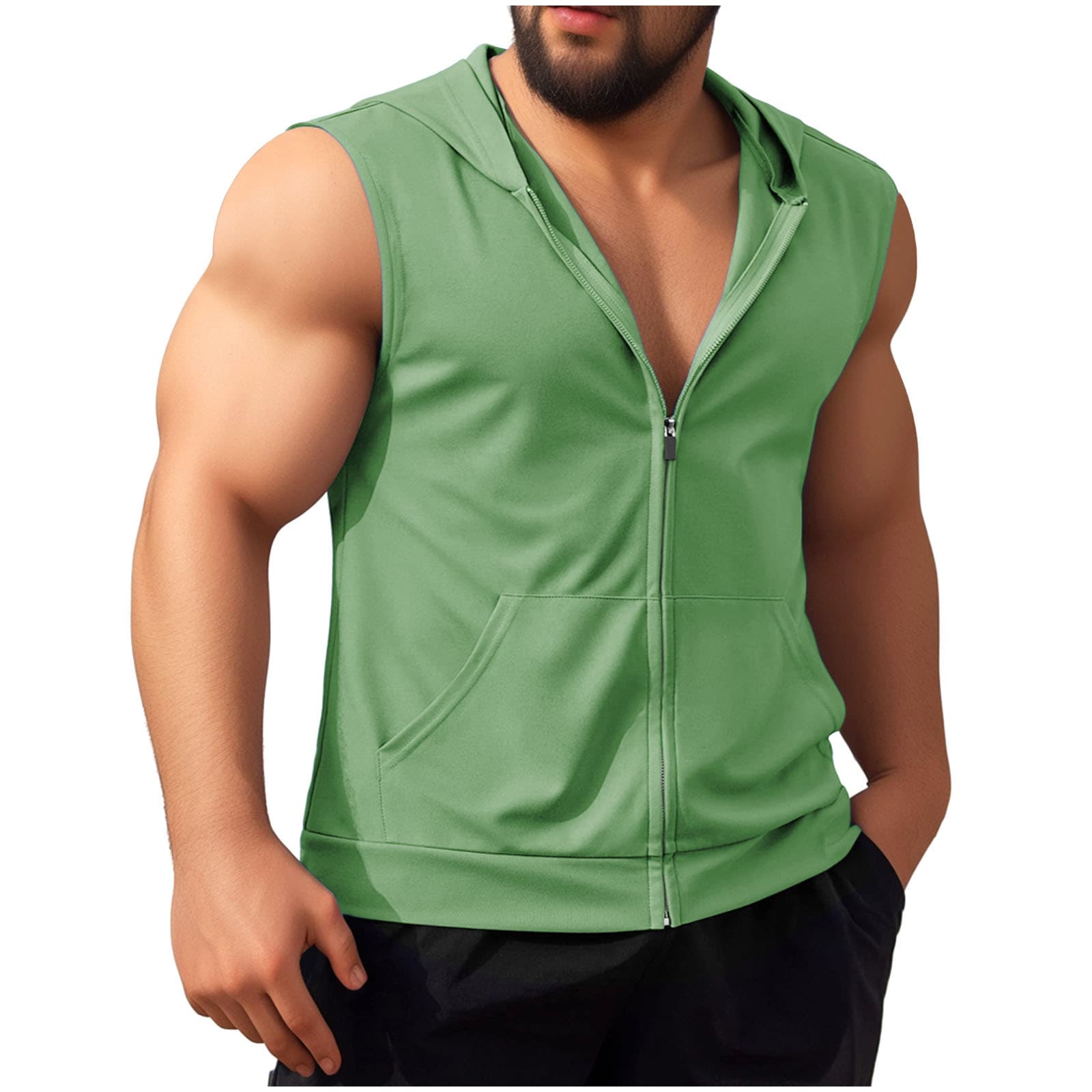 Men's Clothing Summer New Men's Sleeveless Hooded Casual Sports Solid Color Vest