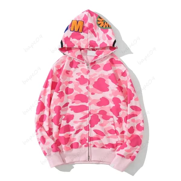 Sweat à capuche de créateur pour homme, fermeture éclair complète, motif requin, pour femme, veste camouflage noire, sweat à capuche bleu, sweat