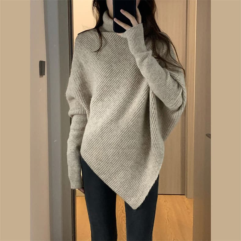 Girl Korean Elegant Versatile Solid Color Turtleneck Women, New Loose Slimming Lazy Style Batwing Sleeve Knitted Sweater For