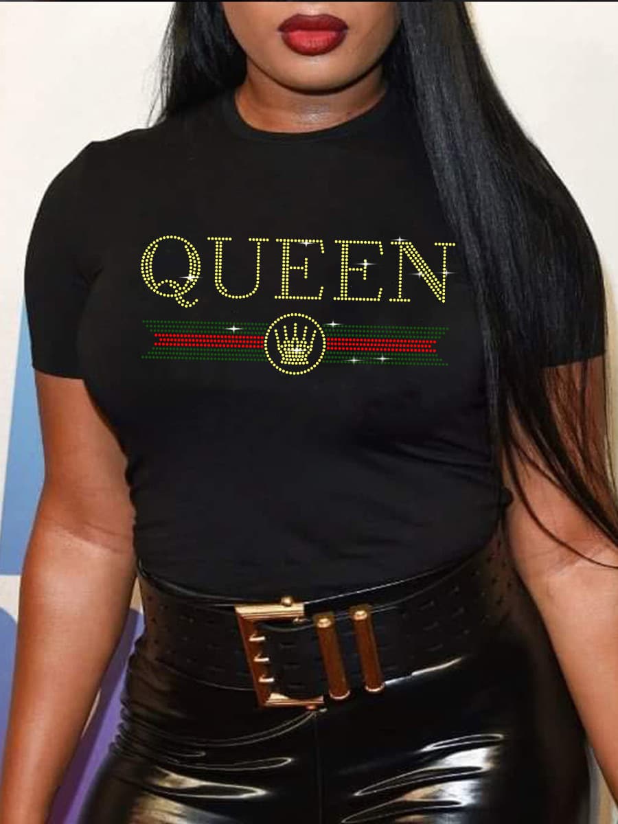 Women's hot diamond round neck T-shirt