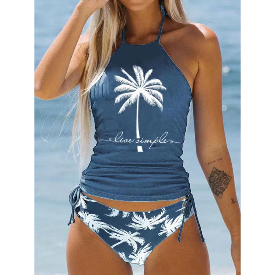 Women's Clothing coconut tree print straps large size conservative belly-covering women's bikini