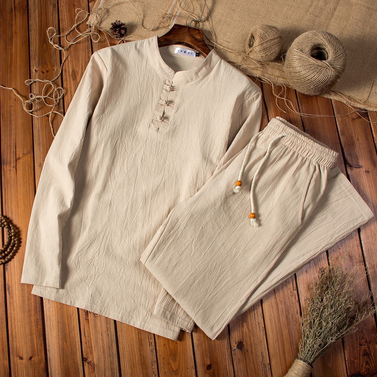 Men's Clothing Spring And Autumn New Solid Color Cotton And Linen Long Sleeved Trousers Suit Men's Large Size Loose Fashion Two Piece Suit