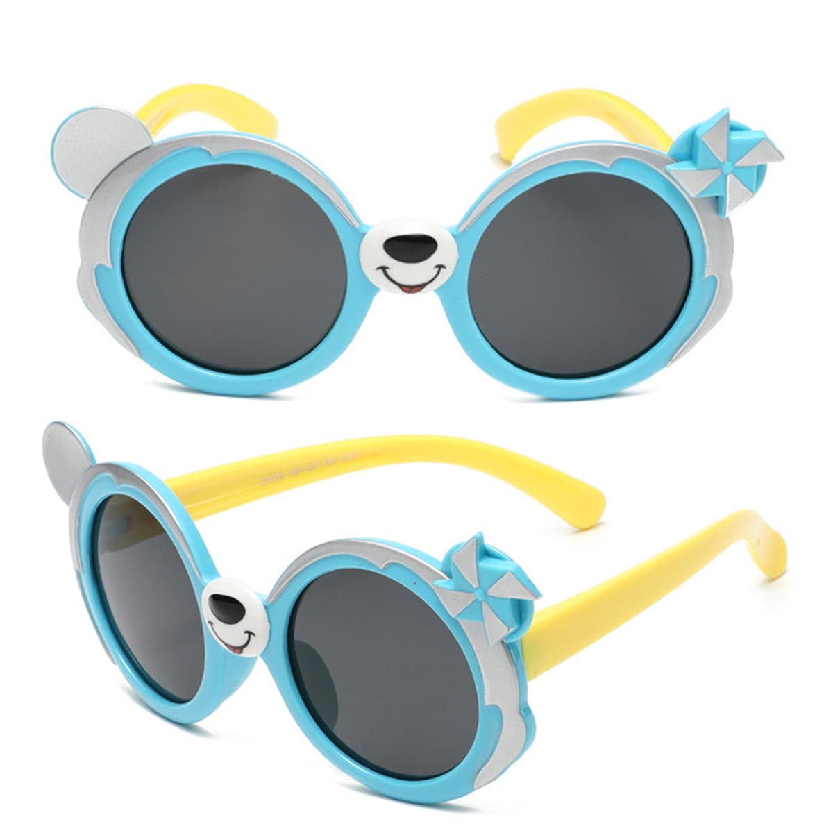 Girl's Sunglasses Children's Sunglasses Soft Silicone Material New Style Cartoon Bear Windmill Shape Fashionable Anti Ultraviolet Polarized