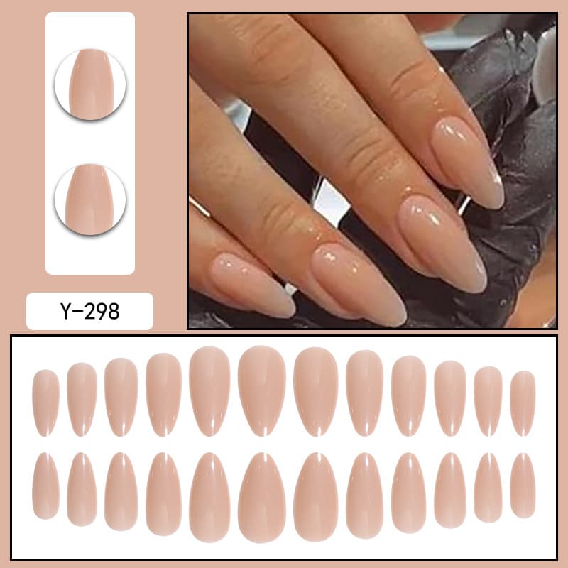 Almond-Shaped Press-On Nails - Natural Look Fake Nails With Glue & Sticker Options, Reusable False Nails For Women, Nude & Classic Colors